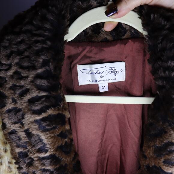 Tasha Polizzi Faux Fur Leopard Coat M Vintage Long Animal Print - Picture 4 of 4